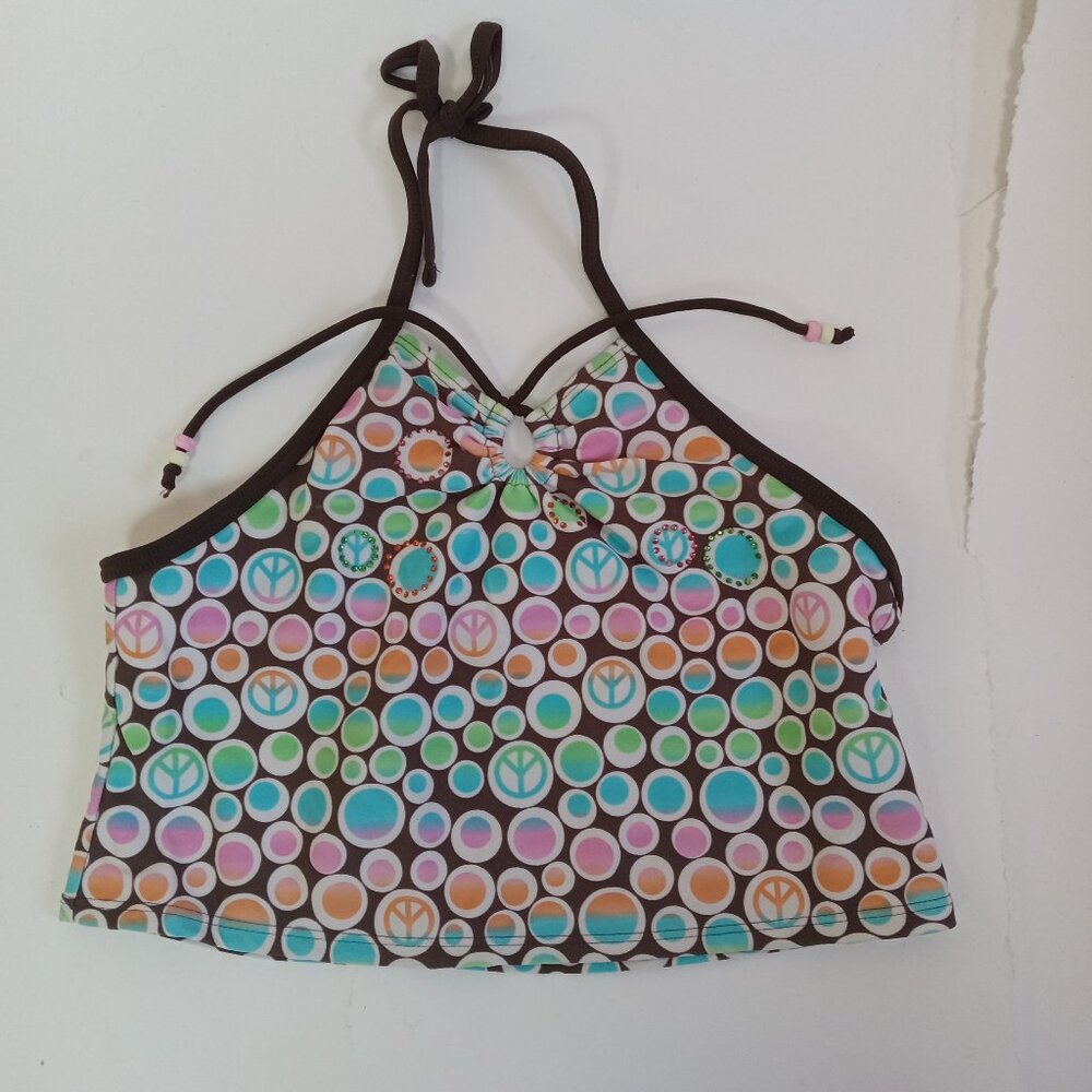 Girls Only Size 14 Bikini Top Peach Polka Dot Brown Blue Pink Beach